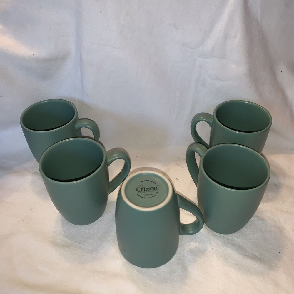Gibson Everyday Blue Green Seafoam Set of 4 Mugs Plus One!